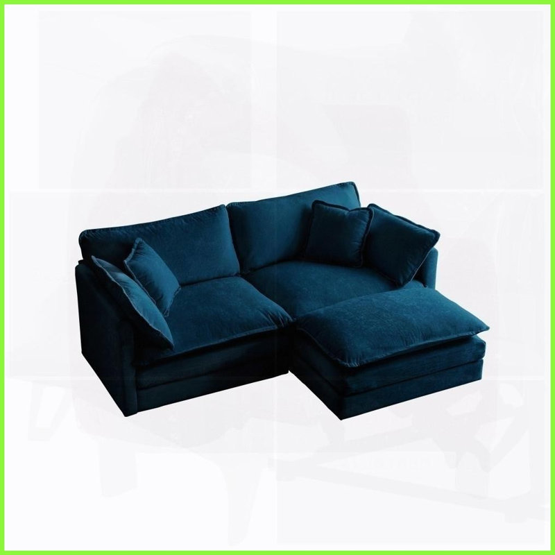 Canapé modulaire en L avec repose-pieds 2 places en chenille bleu moderne - parfait pour les petits espaces de vie, Blue