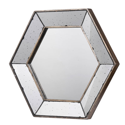 Miroir mural hexagonal 21 "x 18" avec finition argentée traditionnelle, miroir décoratif pour le salon, l'entrée, la chambre à coucher