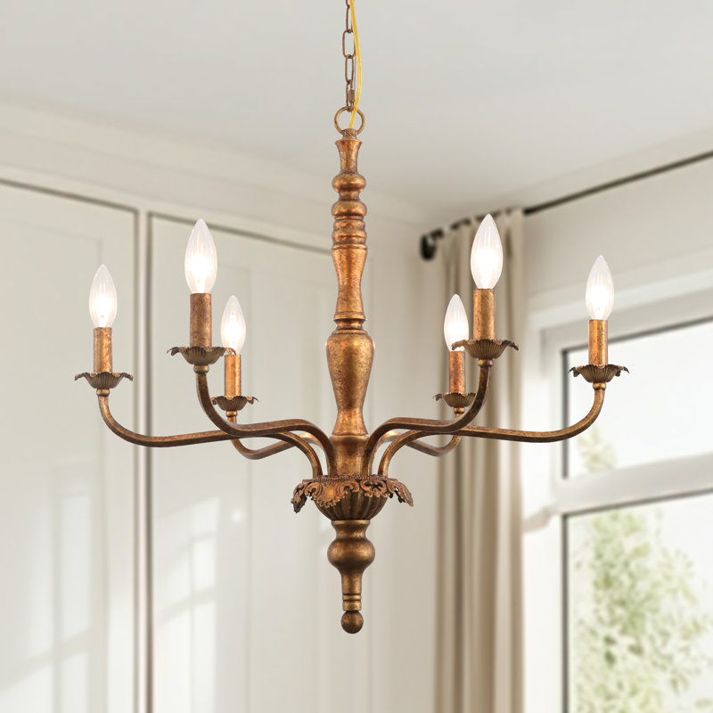 Lustre français 6 lumières avec laiton doré