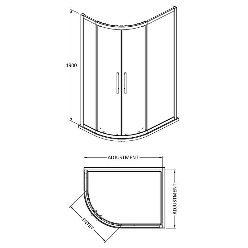 Apex Offset Quadrant Shower Enclosure, 190cm H x 118cm W x 78cm D