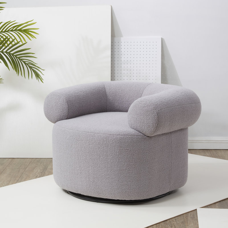Chiril Upholstered Swivel Barrel Chair, Gray 100% Polyester