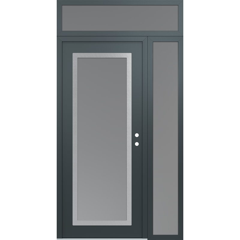 Clé gauche 52 po X 96 po Panneau d'entrée en acier argenté anthracite et verre givré anthracite, L 53,25 po x H 95,69 po