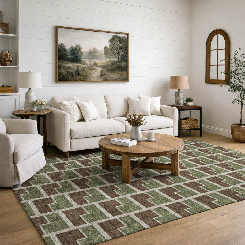 Premium Machine Washable Mayfield AMF2416 Geometric Rug, 3' x 5', Chocolate