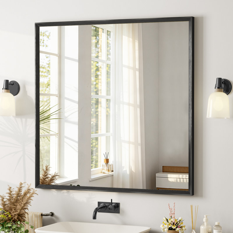 Miroir de salle de bain à bords biseautés, miroir mural en verre trempé avec cadre en aluminium antirouille, pour au-dessus d'un lavabo, dans une chambre ou une entrée.