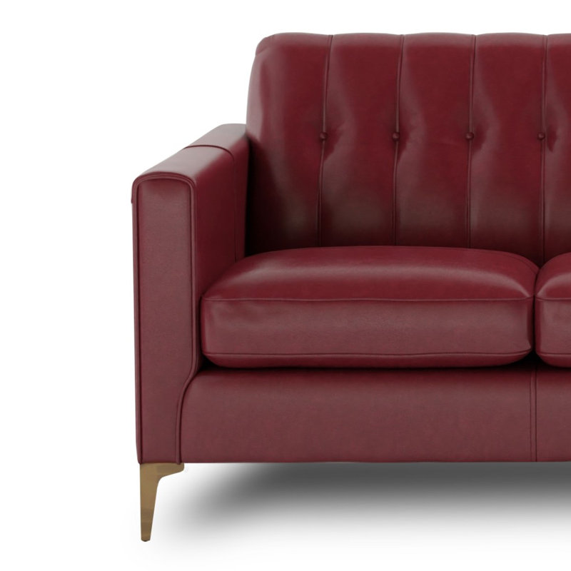 Canapé moderne en cuir capitonné Mid-Century, Rouge