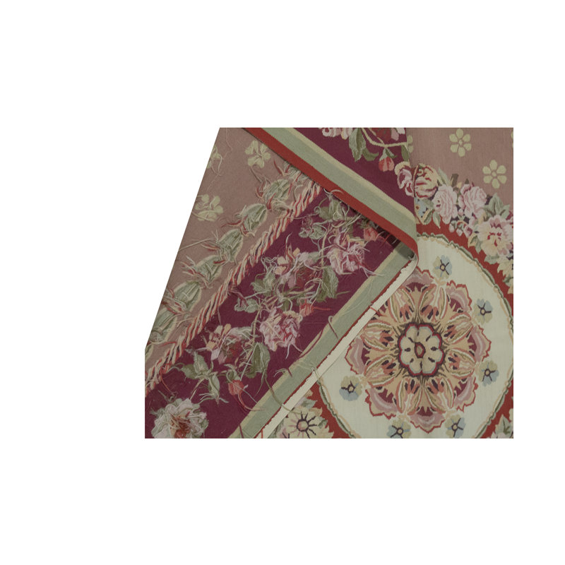 Aubusson Wool Oriental Area Rug in Rose/Wine