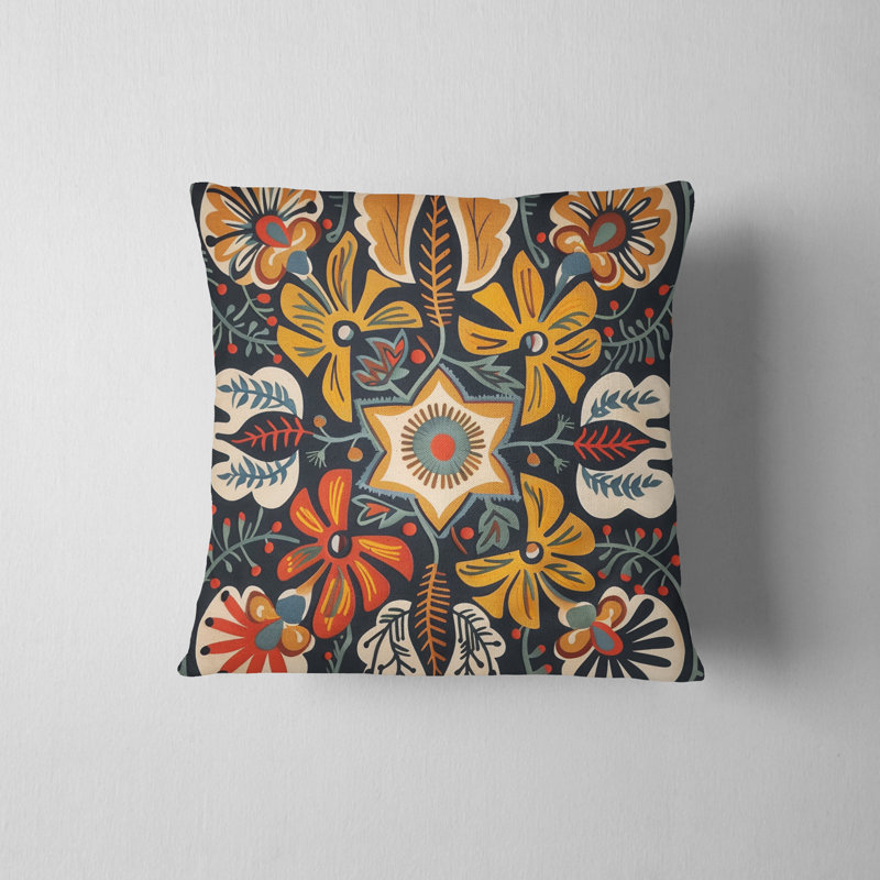Housse de coussin réversible à motif floral Folk Maximalist, H 16 po x l 16 po