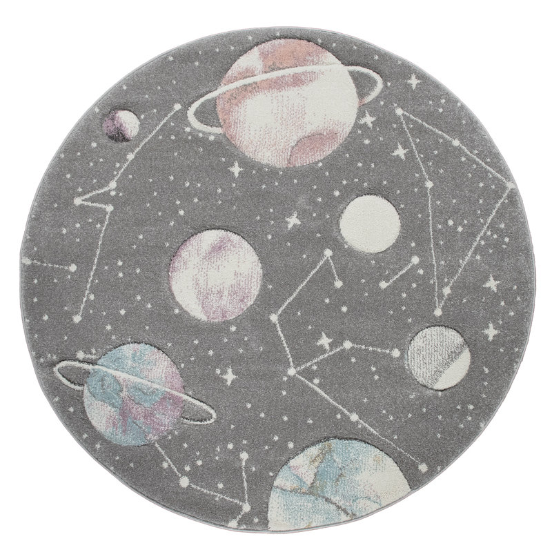 Tapis gris pour bébé et enfants Baris, Rond 5 pi 3 po