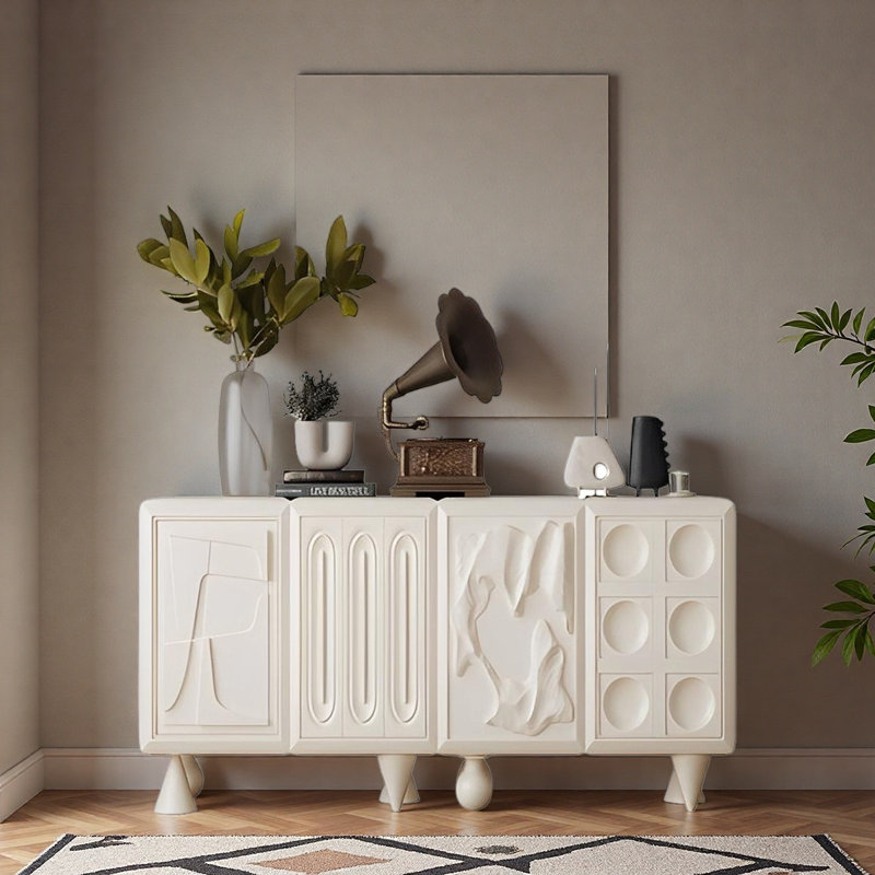 Buffet de rangement style crème français, Crème, H 33,46 po x l 55,11 po x P 15,74 po