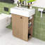 Meuble-lavabo de salle de bain avec lavabo en céramique, armoire de rangement et tablettes ouvertes-1096275697
