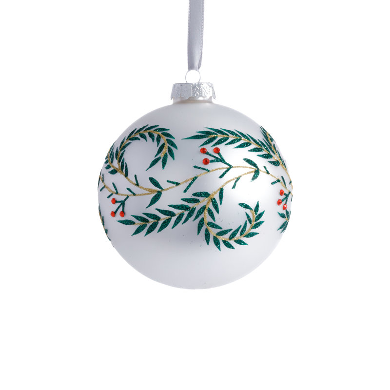 Ensemble de 4 pièces de décorations de Noël en forme de boule de verre métallique de 4,75 pouces avec feuille verte