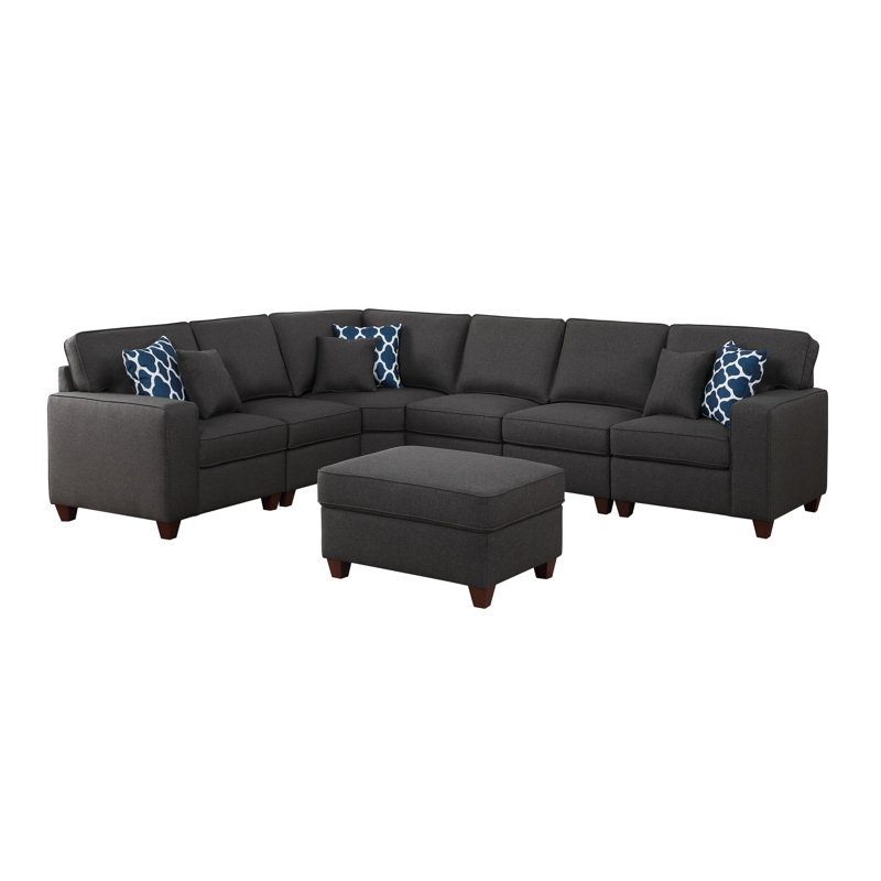 Lecanto Upholstered Sectional, Dark Gray Linen Blend