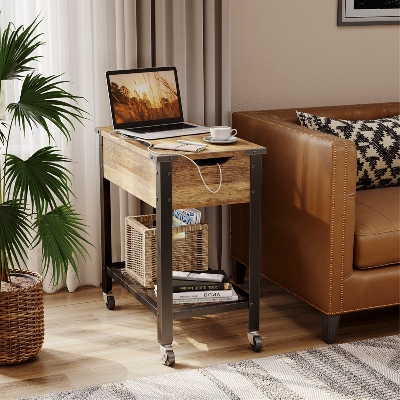 Haigh End Table with Removable Laptop Desk and Charging Stations, Brown