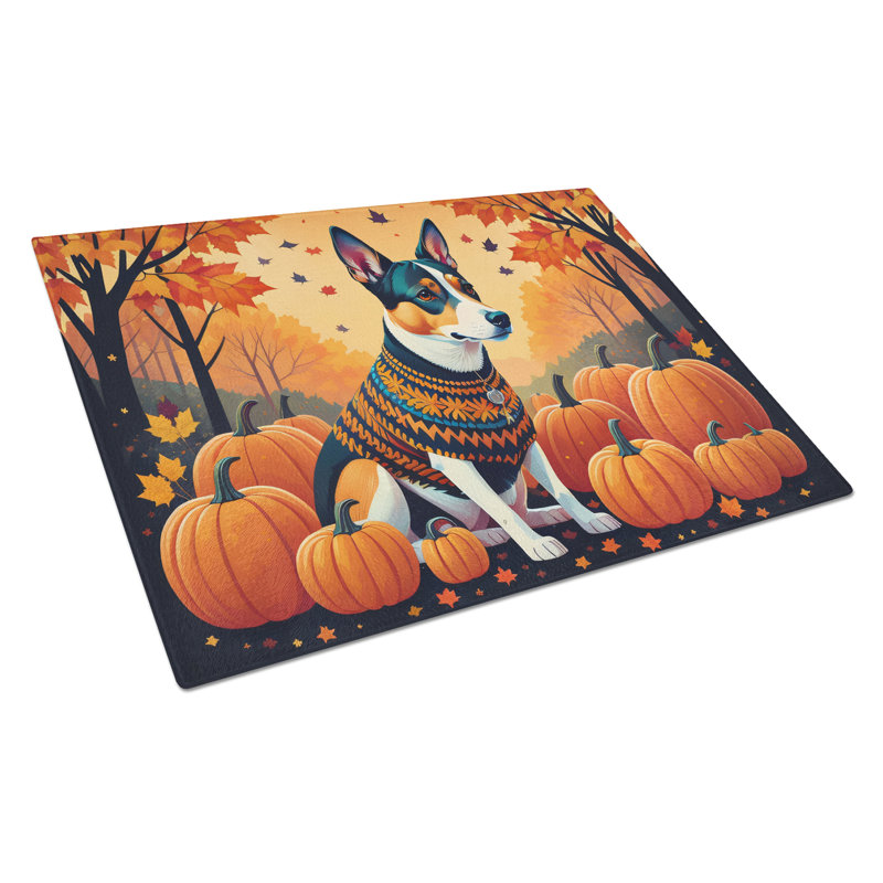 Basenji Fall Glass Cutting Board Large