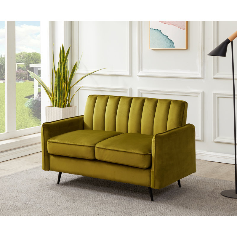 Acke 2 Seater Velvet Loveseat, Olive 