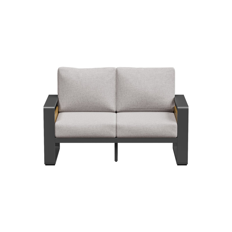 Outdoor Aluminum Patio Loveseat With Cushions, Light Gray