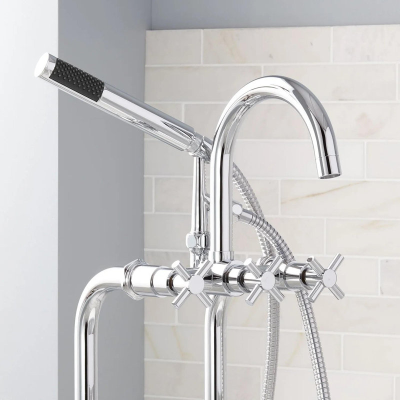 Sebastian Floor Mounted Tub Faucet with Cross Handles, Chrome
