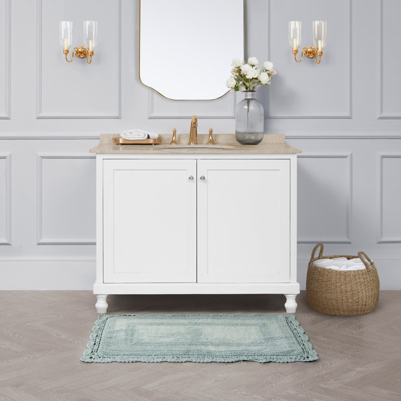 Laura Ashley Crochet Machine Washable Cotton Bath Rug, Aqua, 34" L x 21" W