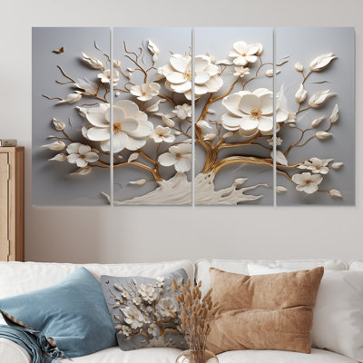 Orchidée blanche jardin de branches IV - art floral abstrait 4 pièces