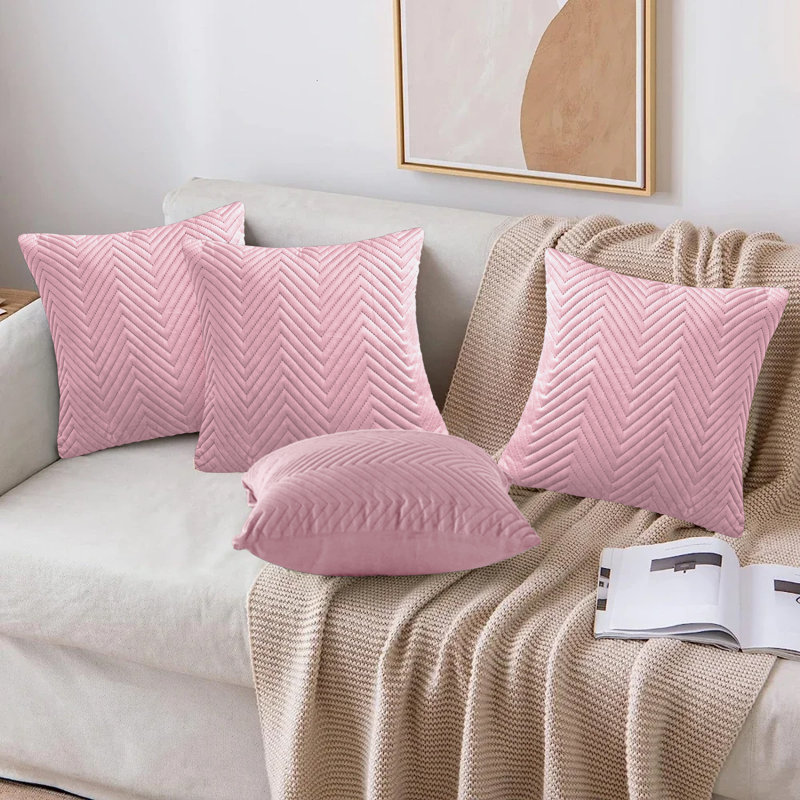 Embossed Velvet Cushion Cover (4 Piece Set), Pink