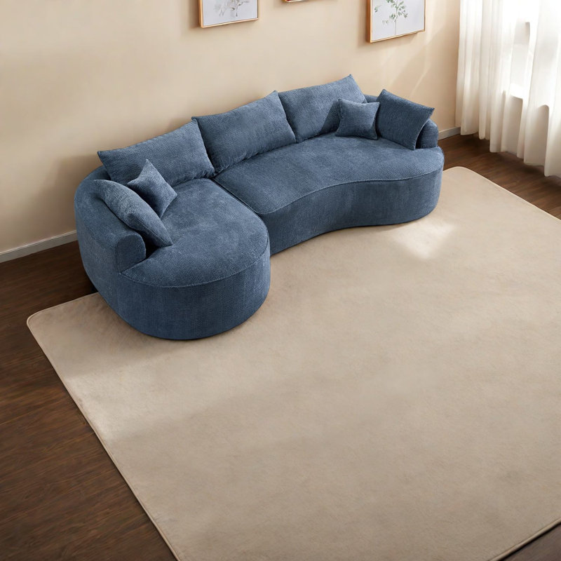 Canapés bleus modernes, tissu chenille, design artistique, détente à la maison