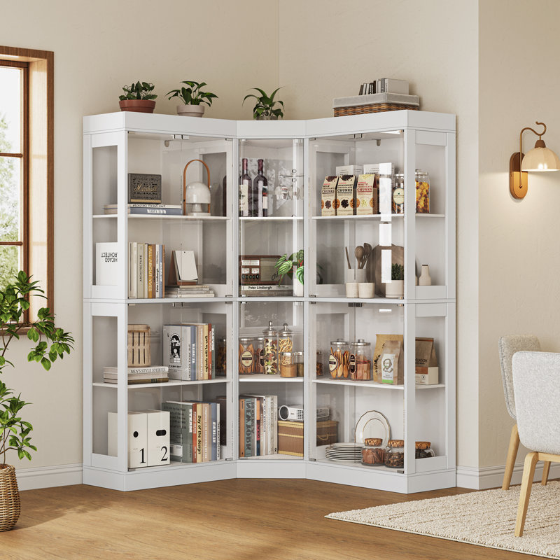 Glass Front Cabinet & Curved Wood Corner Cabinet With Tempered Glass Doors And Shelves (combination)