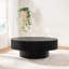 Modern handcrafted coffee table with oval drum pedestal, matte black MDF, 43.7 inch length