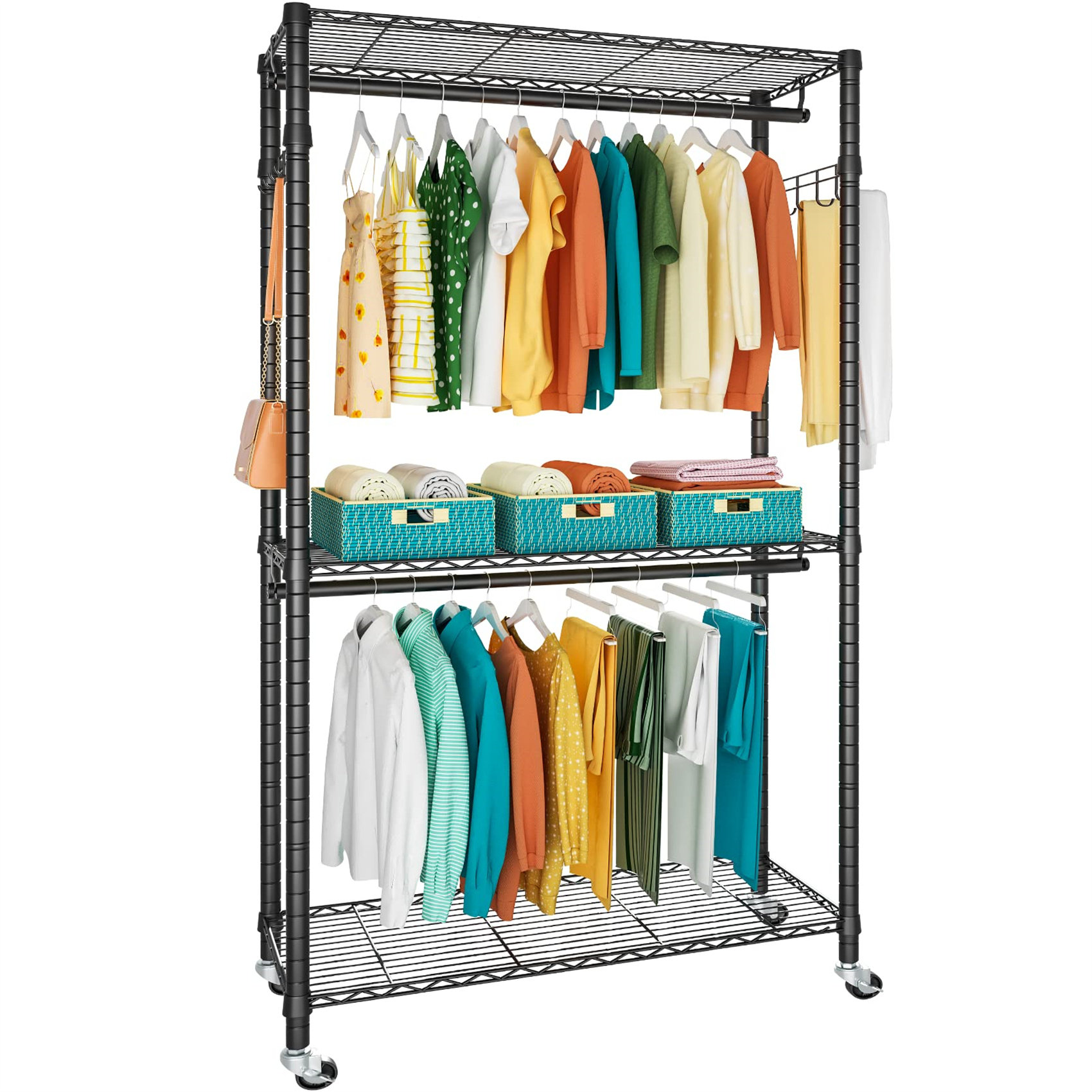 Rebrilliant Trivette 35.4'' Metal Rolling Clothing Rack | Wayfair