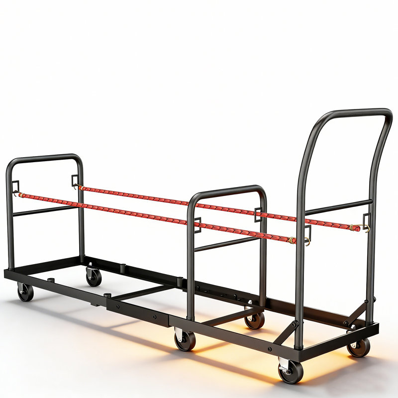 77" Heavy Duty Folding Chair Rack on Wheels, 600 lb Capacity Folding Chair Cart with 2 Binding Ropes & Dust Cover, Folding Chair Storage Rack for 20 Chairs, Removable Rail & Swivel Wheels