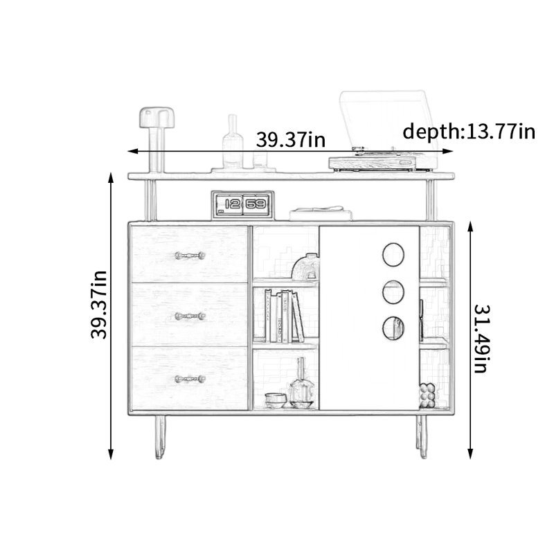 Armoire de rangement décorative rétro multifonctionnelle, H 39,37 po x l 39,37 po x P 13,77 po