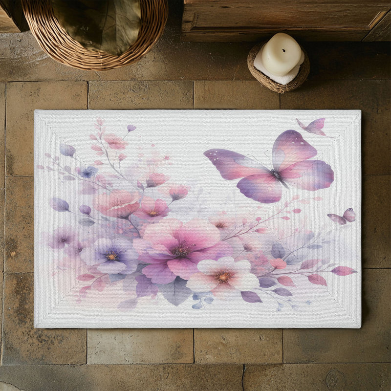Tapis tressé Butterfly Flowers, Rectangulaire 3 pi x 5 pi