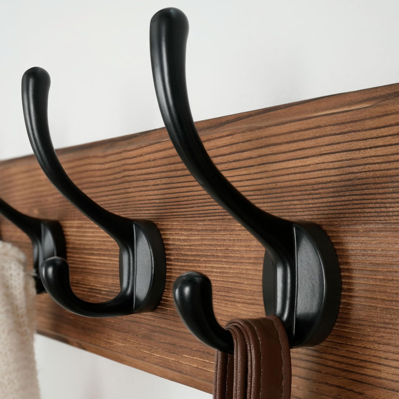 17.4" Long 5-Double-Hooks Wooden Coat Rack Wall Mount, Brown