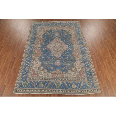 Tapis traditionnel floral fait à la main bleu 8 x 11