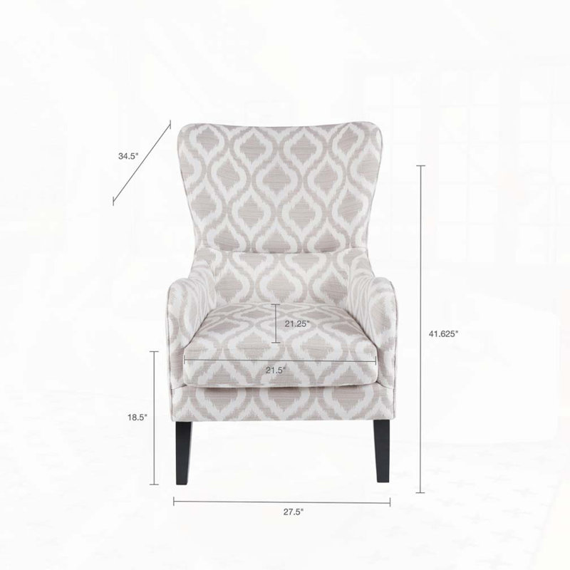 Chaise rembourrée en tissu avec accoudoirs, pieds en bois