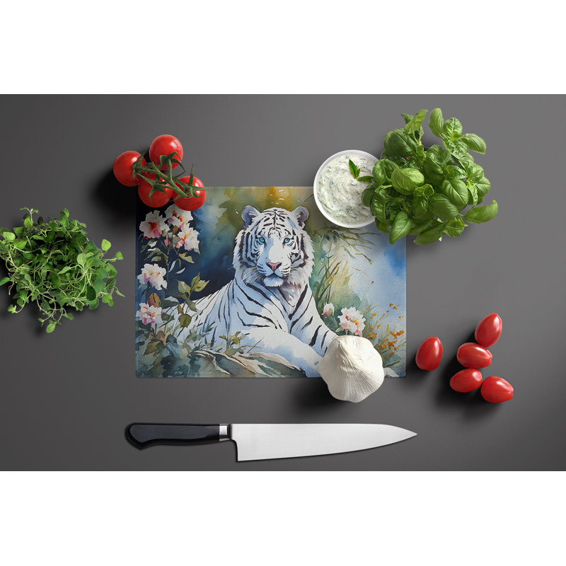 White Tiger Glass Cutting Board Large