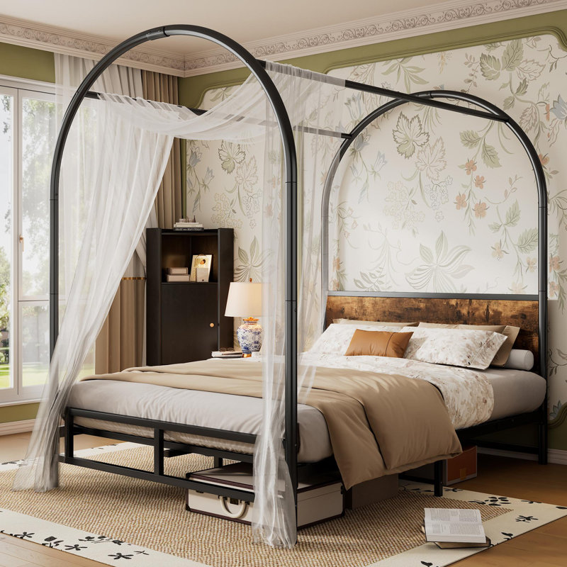 Metal Canopy Bed Industrial Style, Double (4'6)