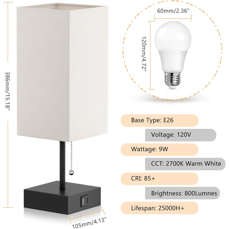 Reeya Metal USB Table Lamp, White