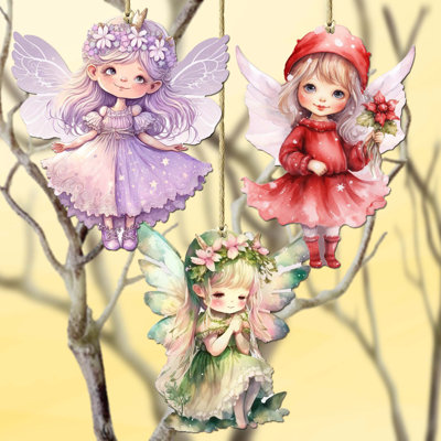 Wooden Ornaments Set 7.5'' Handmade Wood Fantasy & Sci-Fi Shatterproof Holiday Shaped Ornament