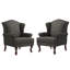 Fauteuil d'appoint à oreilles en lin gris foncé avec accoudoirs roulés et pieds en bois massif Duward (ensemble de 2)-628223105