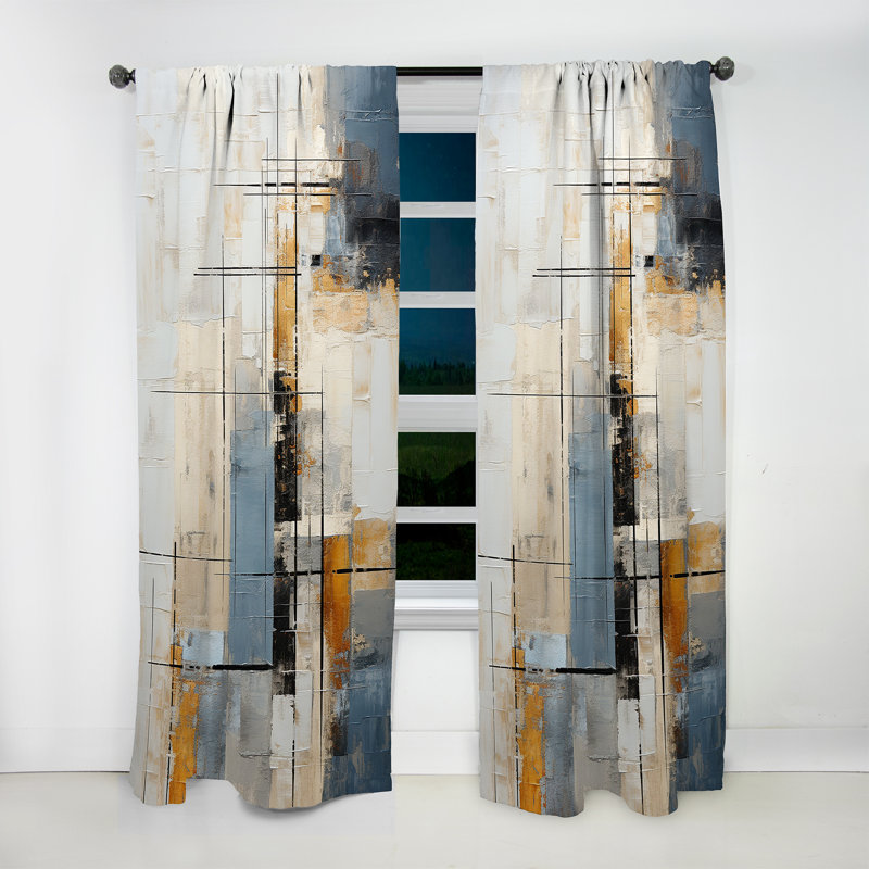 Alirra Abstract Beige Gold Road Collage II - Modern Curtain - Velvet Room Darkening - 1 panel, 52" W x 63" L