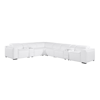 Top Grain Italian Leather 8-Piece L-Shaped Modular Power Reclining Sectional With 3 Power Recliners & Power Headrests