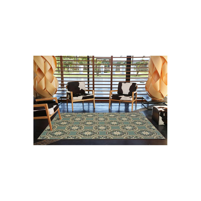 Tapis lavable à motif géométrique à motif floral Green Ball, Square 3'3" Rug Pad Included