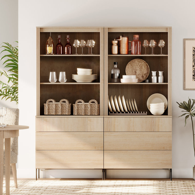 Ensemble de 2 garde-manger cannelés de 71,6 po de hauteur, ensemble de 2 présentoirs en bois avec tiroirs et tablettes réglables, armoire moderne polyvalente pour la salle à manger et la chambre à coucher