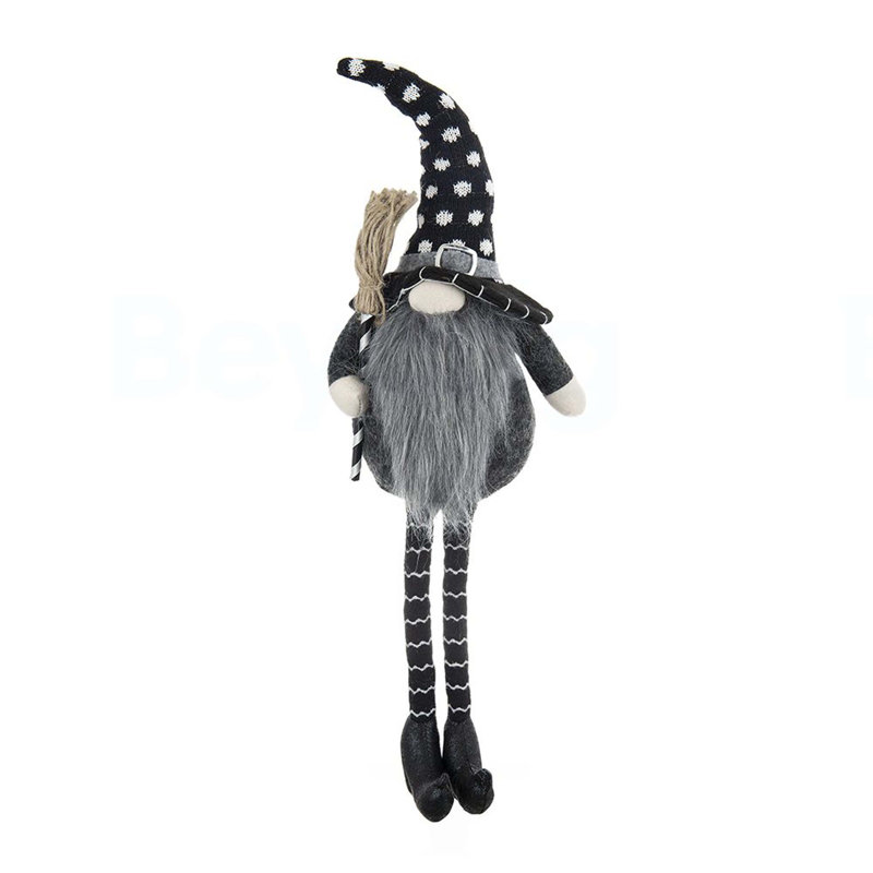 Gnome noir en tissu de 6,3 x 4,3 x 25 po avec manche à balai et pieds souples, pour la décoration d'Halloween