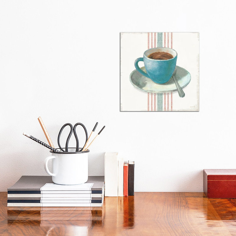 Wake Me Up Coffee IV Blue With Stripes No Cookie by Danhui Nai - Wrapped Canvas Gallery-Wrapped Canvas Giclée
