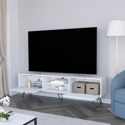 Contemporary White Tv Rack For 55" - Sleek Exterior & Practical Interior Elegant Stand Drawer Storage Modern Appearance