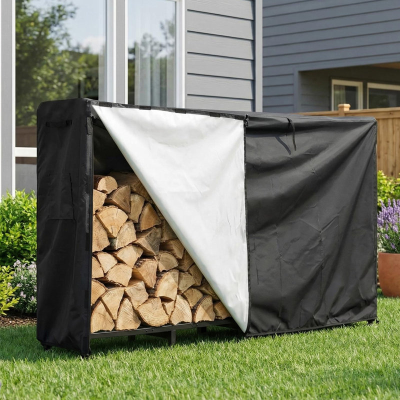 Heavy Duty Outdoor Firewood Rack – Weatherproof Metal Log Holder with Adjustable Leveling Feet, Tool Pocket & Durable Steel Construction – 8FT Firewood Rack + Waterproof Cover