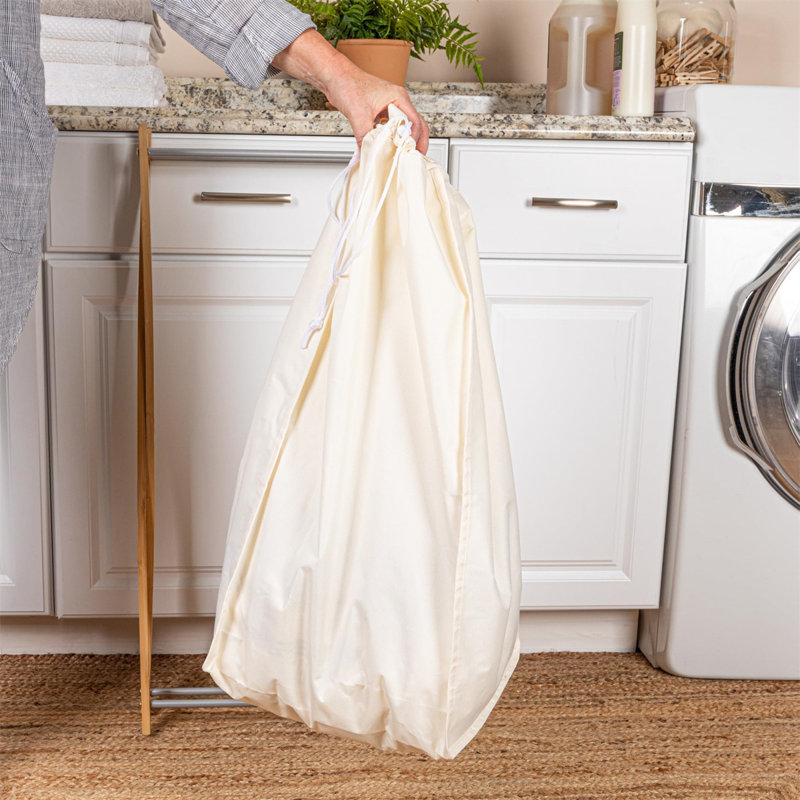 X-Frame Bamboo Hamper, Washable Liner and Bamboo Frame, and Renewable, Folds for Storage, Simple and Chic, White