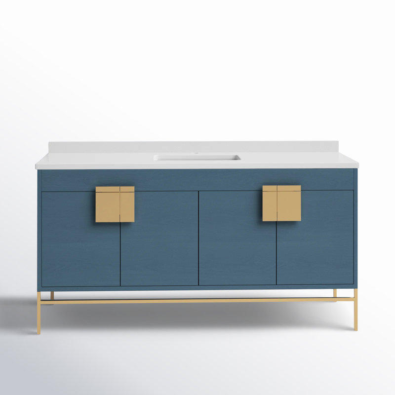 Ensemble de meuble-lavabo simple 60 po Maisie, Laiton satiné, Bleu français