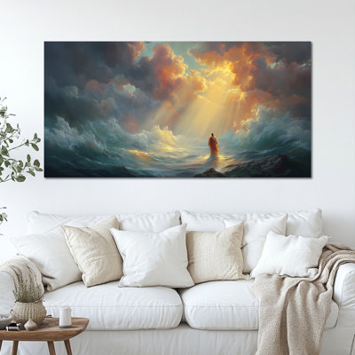 Large Jesus Canvas Wall Art - Inspirational Christian Water Scene Canvas Picture Wall Decor, Jesus Prints Artwork Painting for Religious Home Decorat